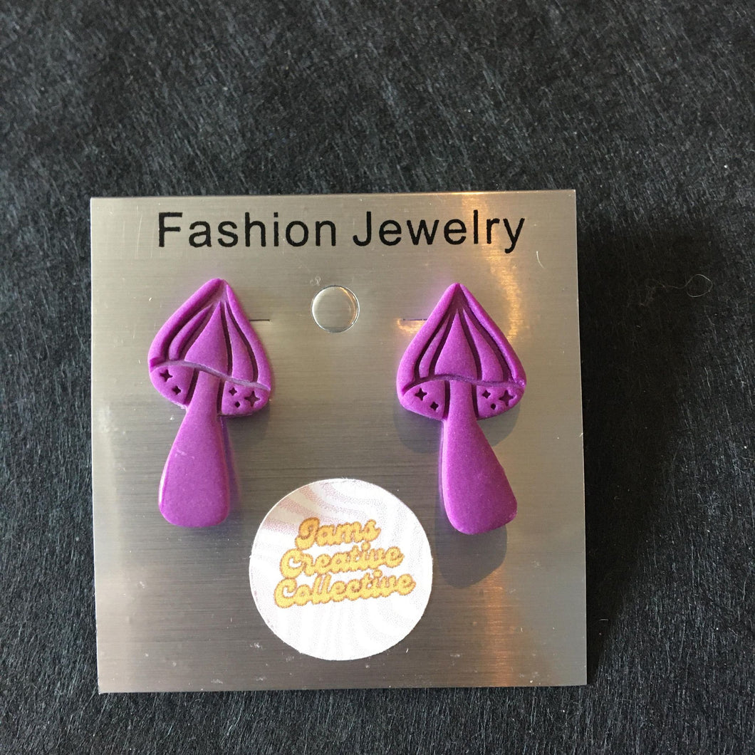 Purple Stud Mushroom Earrings