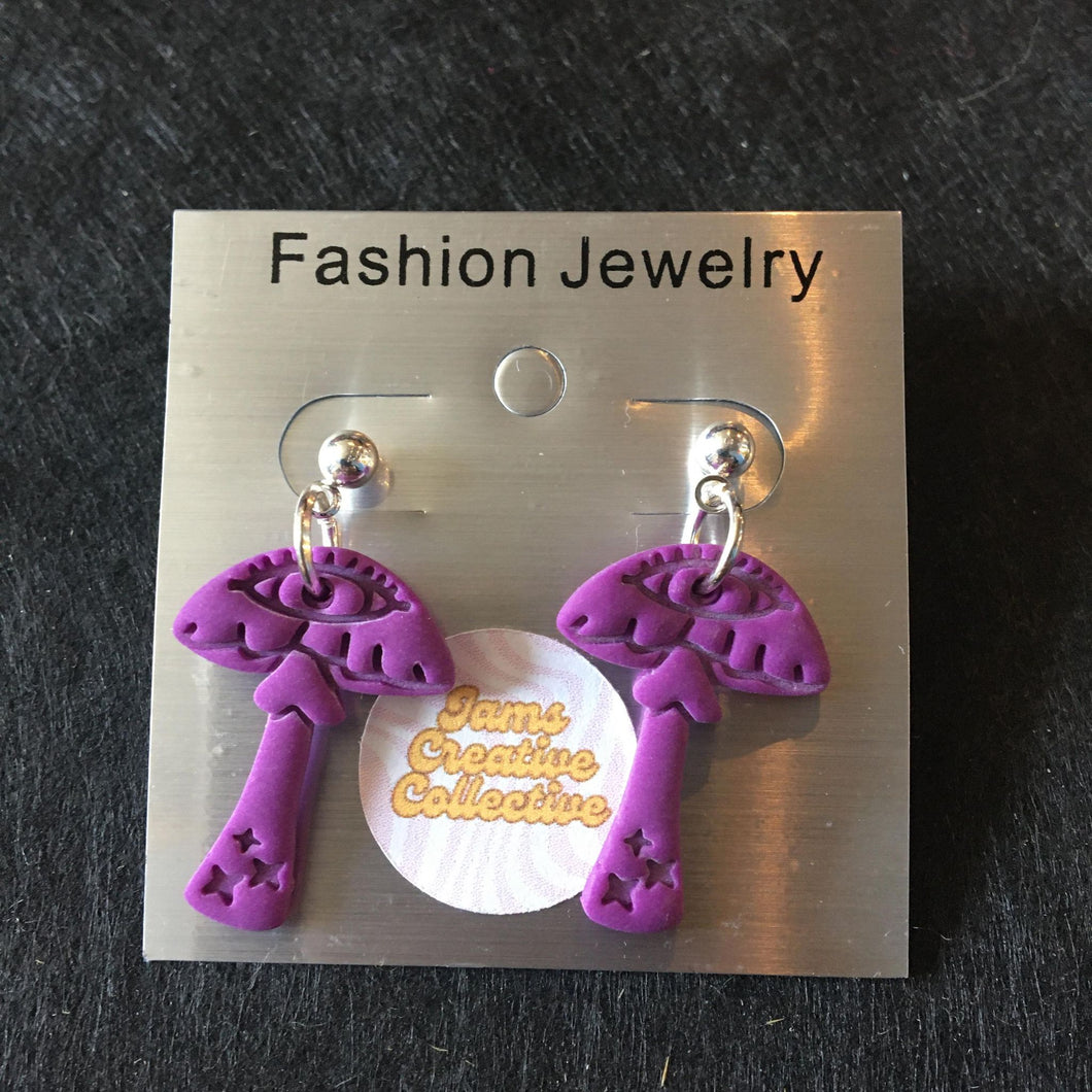 Purple Mushroom Earrings