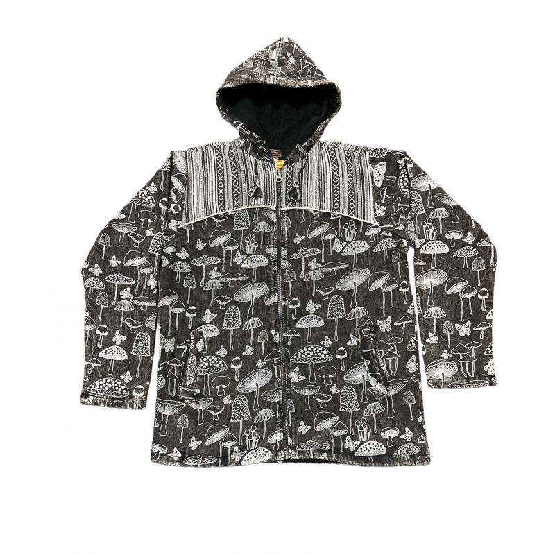 Black & White Mushroom Hooded Zip Jacket 3XL