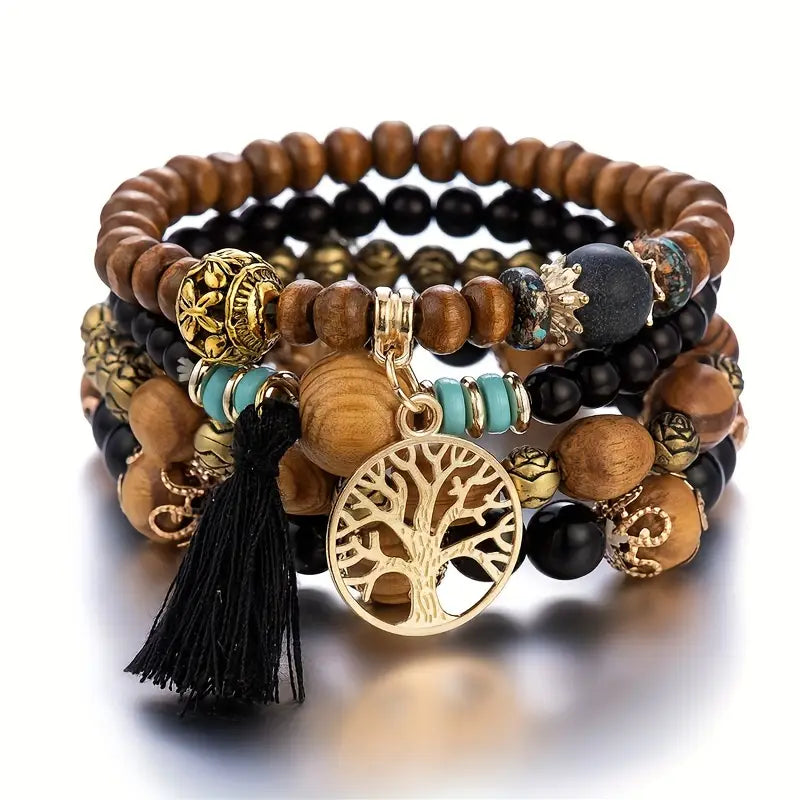 Black Boho Layered Bracelet