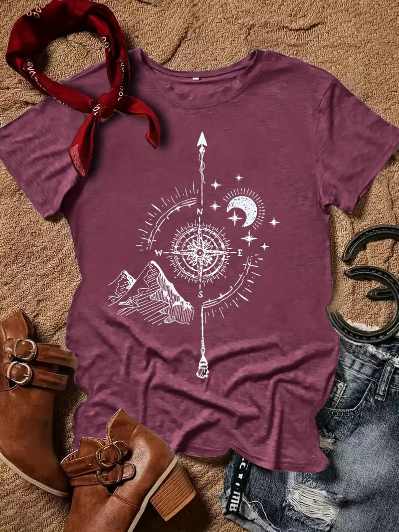 Red Compass Print T-shirt XXL