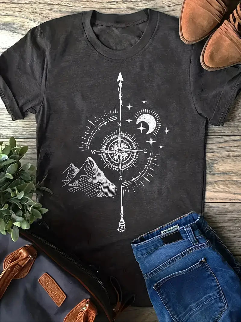 Grey Compass Print T-shirt