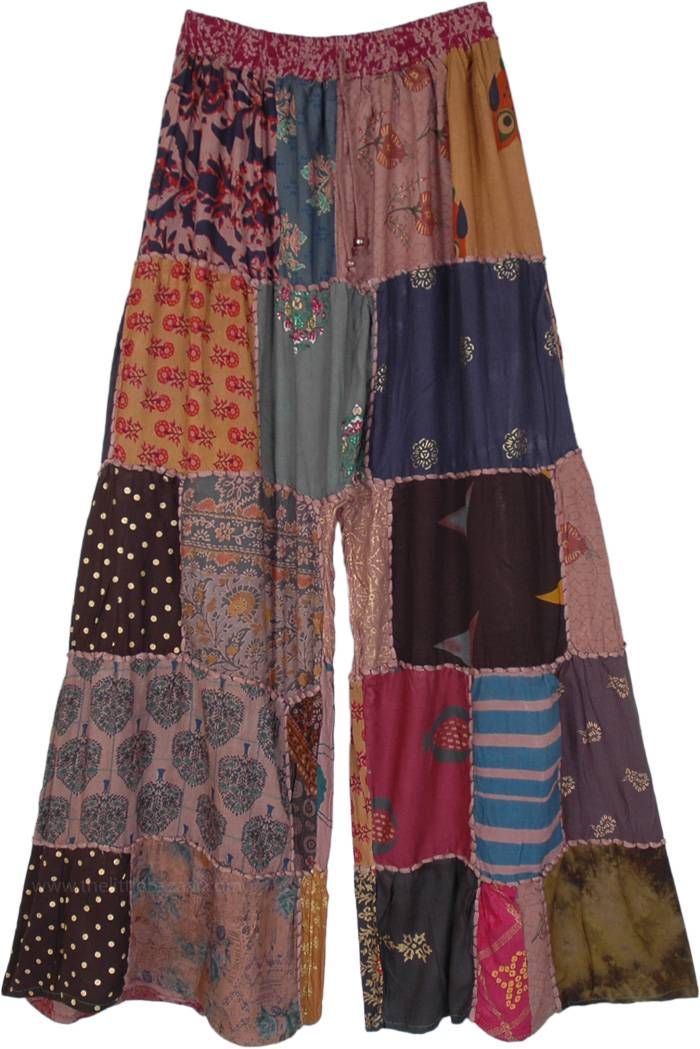 Hippy Patchwork Wide Leg Pants Purple