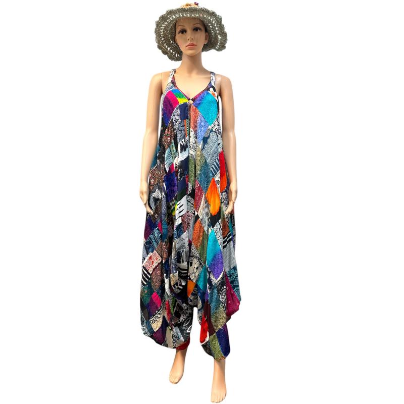 Rayon Multi Color Patchwork Tie Knot Jumpsuit