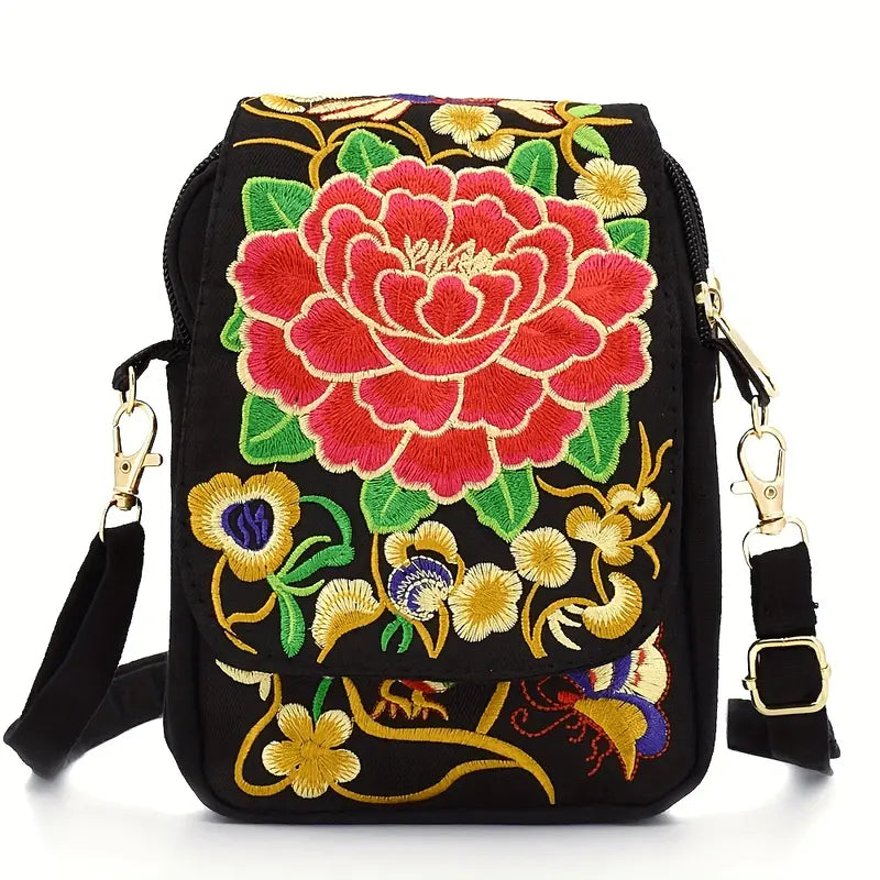 Embroidered Red Crossbody Bag