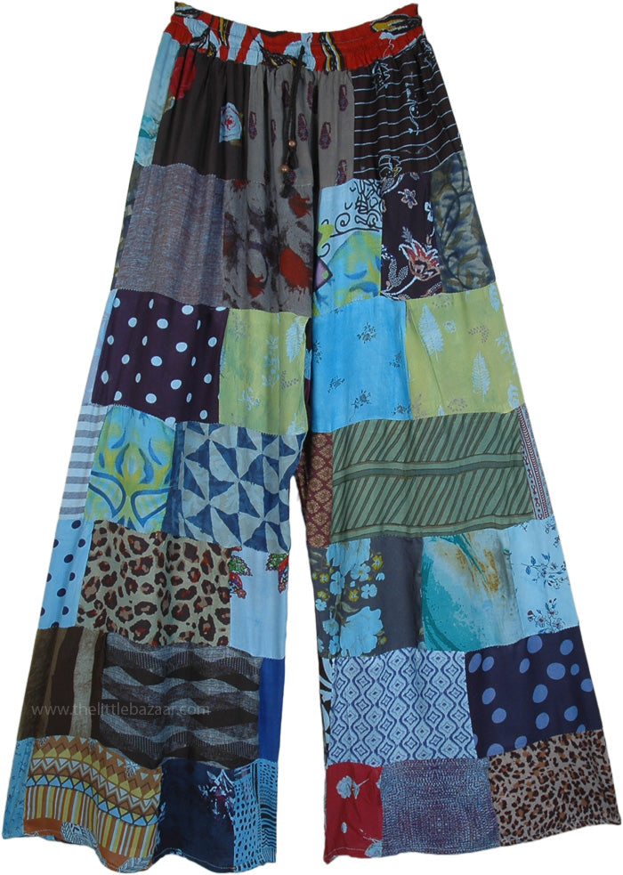 Hippy Patchwork Wide Leg Pants Blue