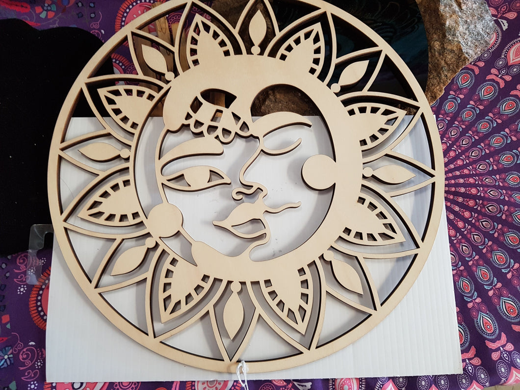 Wood Flower Sun & Moon Decor