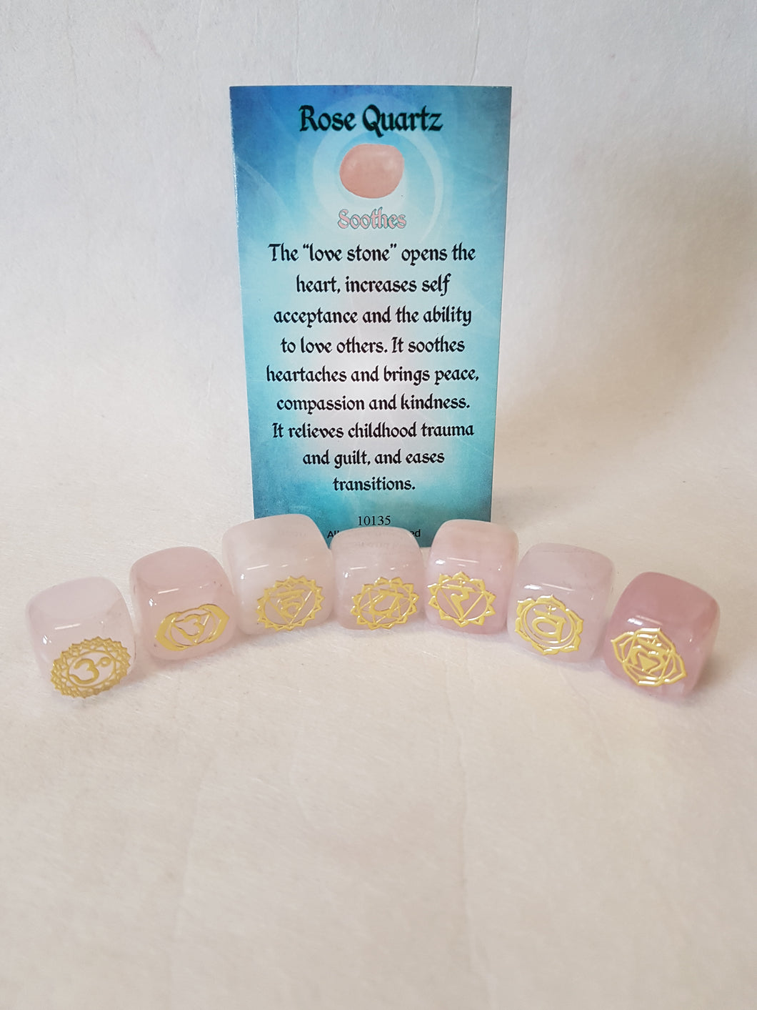 Rose Quartz Cubes With Chakra Symbols