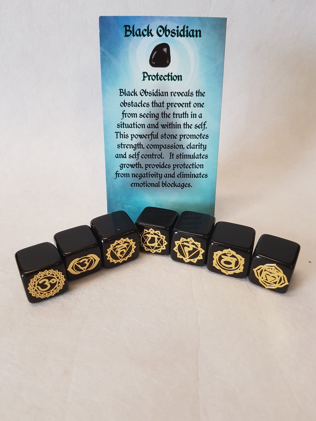 Black Obsidian Cubes With Chakra Symbol